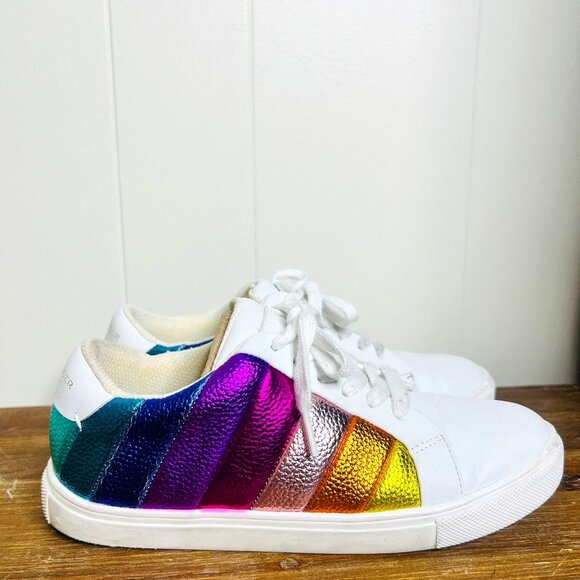 Kurt Geiger London Lane Stripe Sneakers Metallic Multi Rainbow 36 Women's 5 NEW - Picture 1 of 8